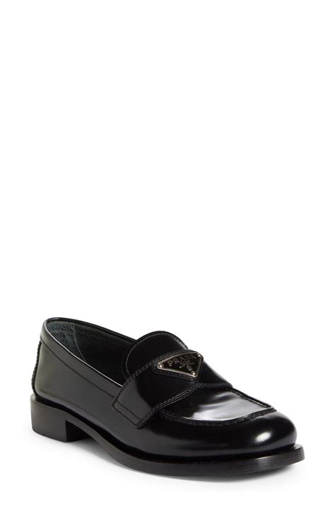 prada logo block heel penny loafer